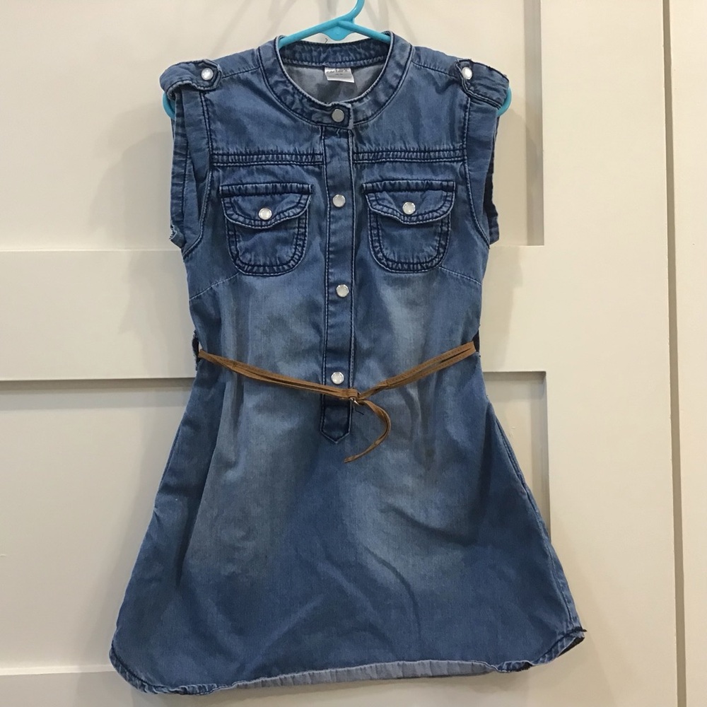 Carter’s Blue Denim Button‑Front Dress + Faux Leather Tie Belt